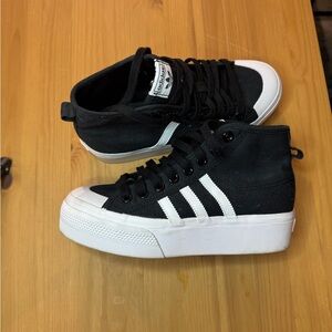 Adidas Black and White Platform Sneakers